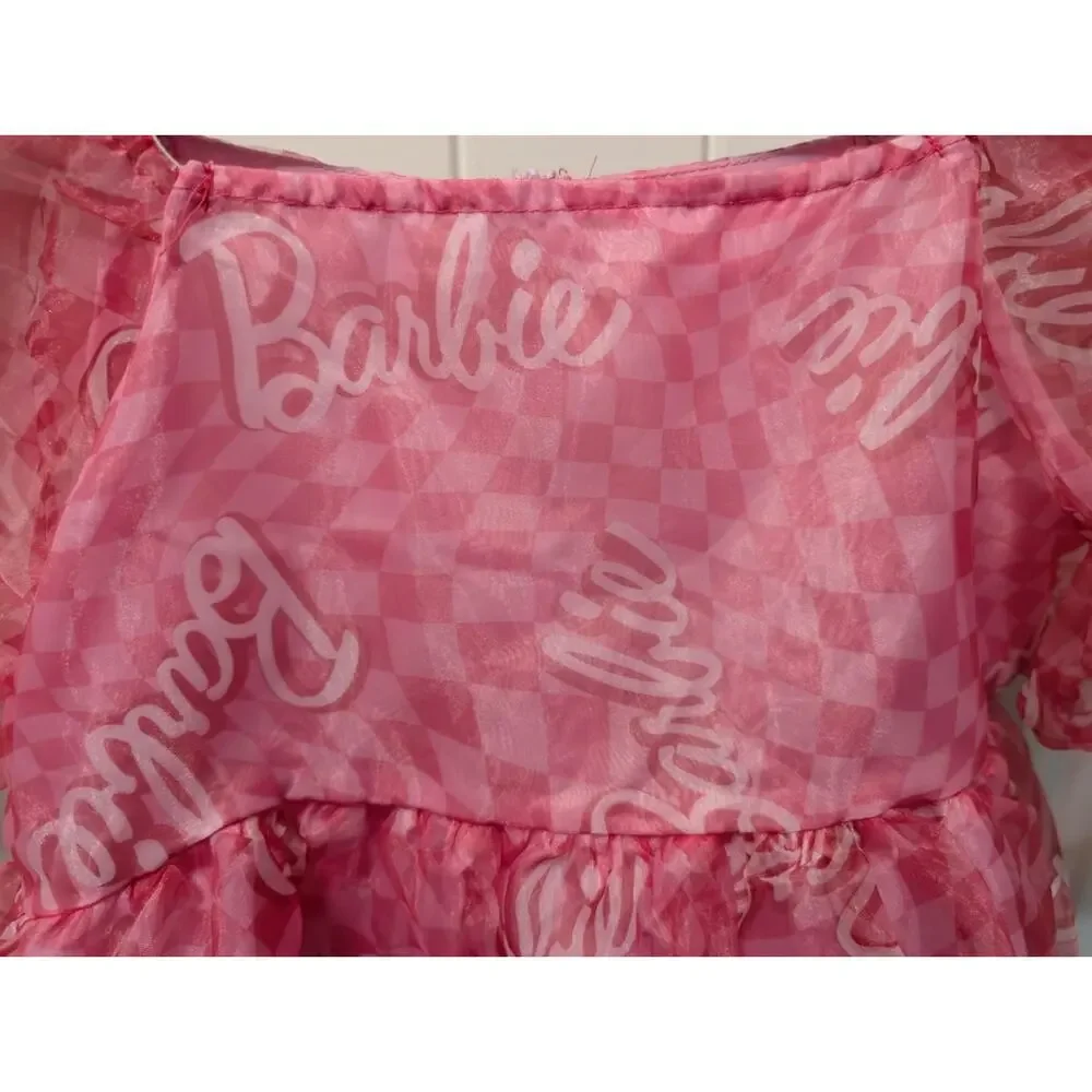 Girls Pink Barbie Dress With Puff Sleeves Halloween Costume Party Size XL(14)